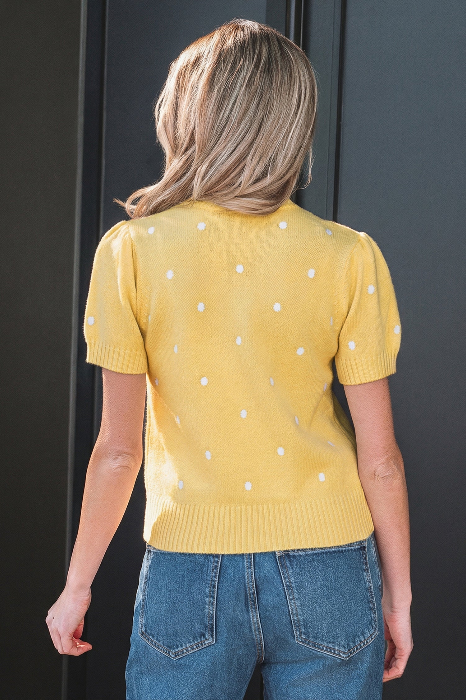 Spring Polka Dot Bubble Sleeve Sweater