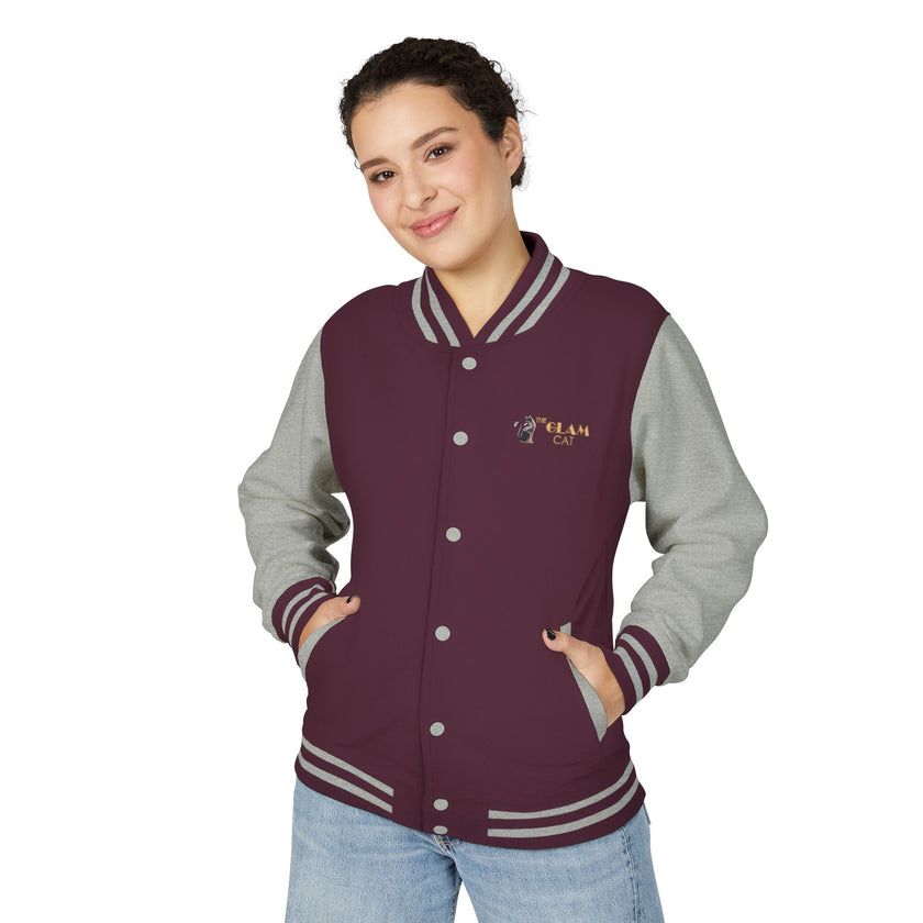 The Glam Cat Embroidered Vintage Varsity Bomber Jacket