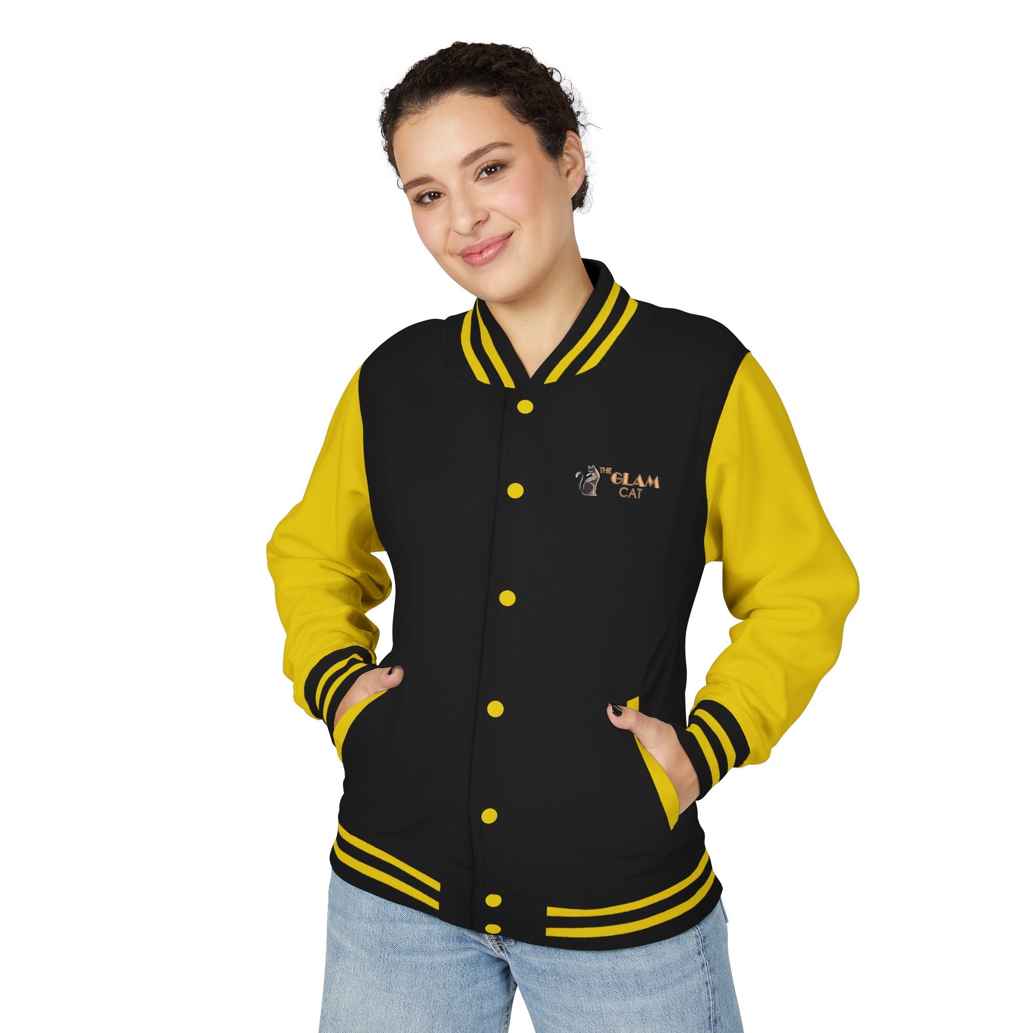 The Glam Cat Embroidered Vintage Varsity Bomber Jacket