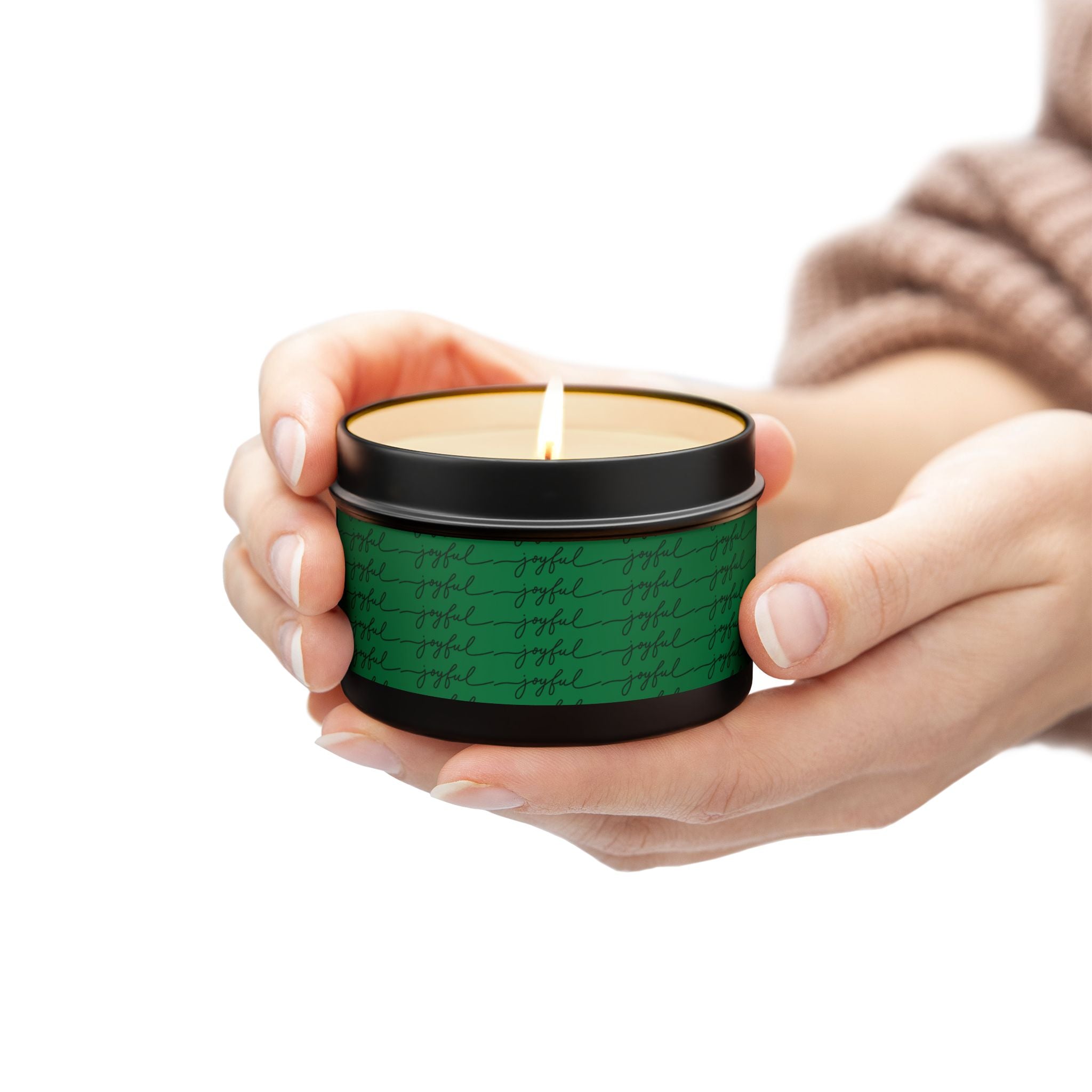 Eco-Friendly Green 'Joyful' Script Scented Tin Candle