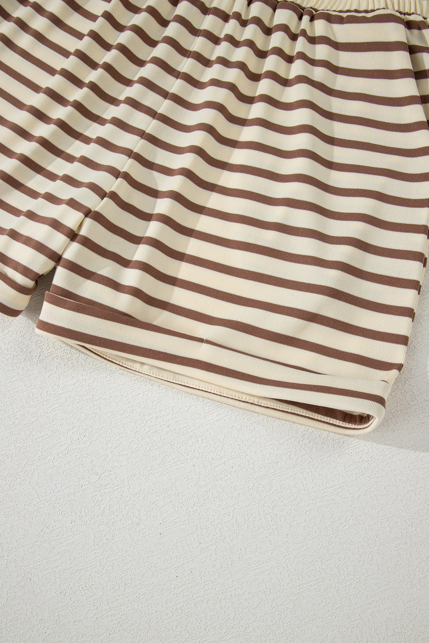 Stripe Cap Sleeve Henley Top & Shorts Set
