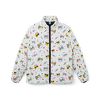 All-over cat print puffer jacket with black zipper