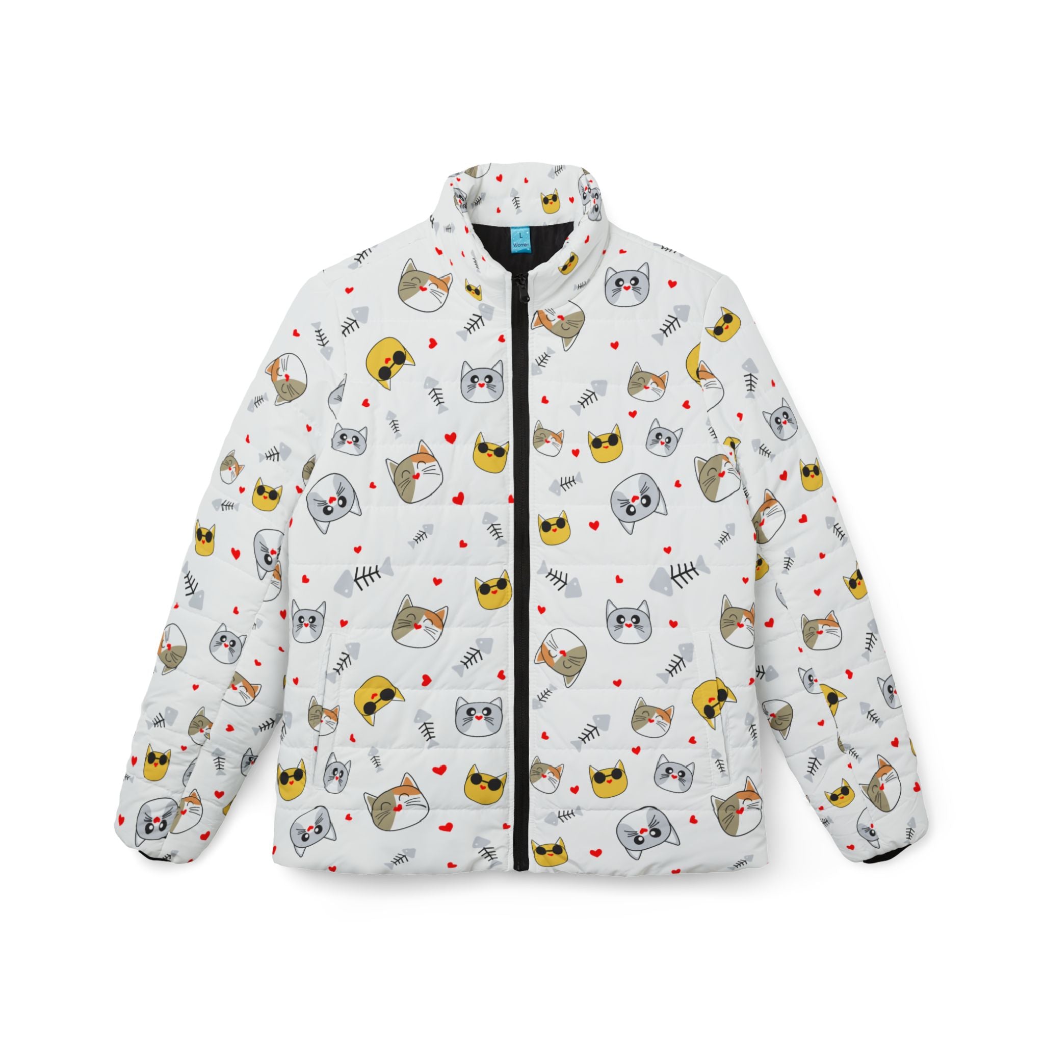 Cute Cat Pattern All-Over Print Puffer Jacket