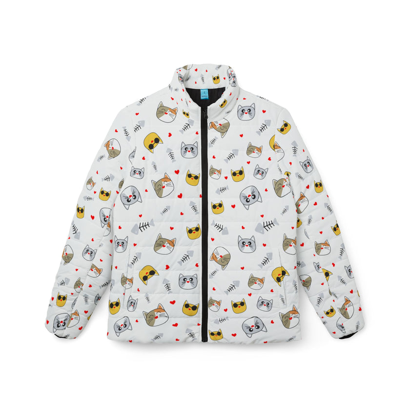 Cute Cat Pattern All-Over Print Puffer Jacket