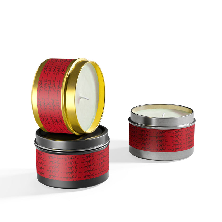 Eco-Friendly Red 'Joyful' Script Scented Tin Candle