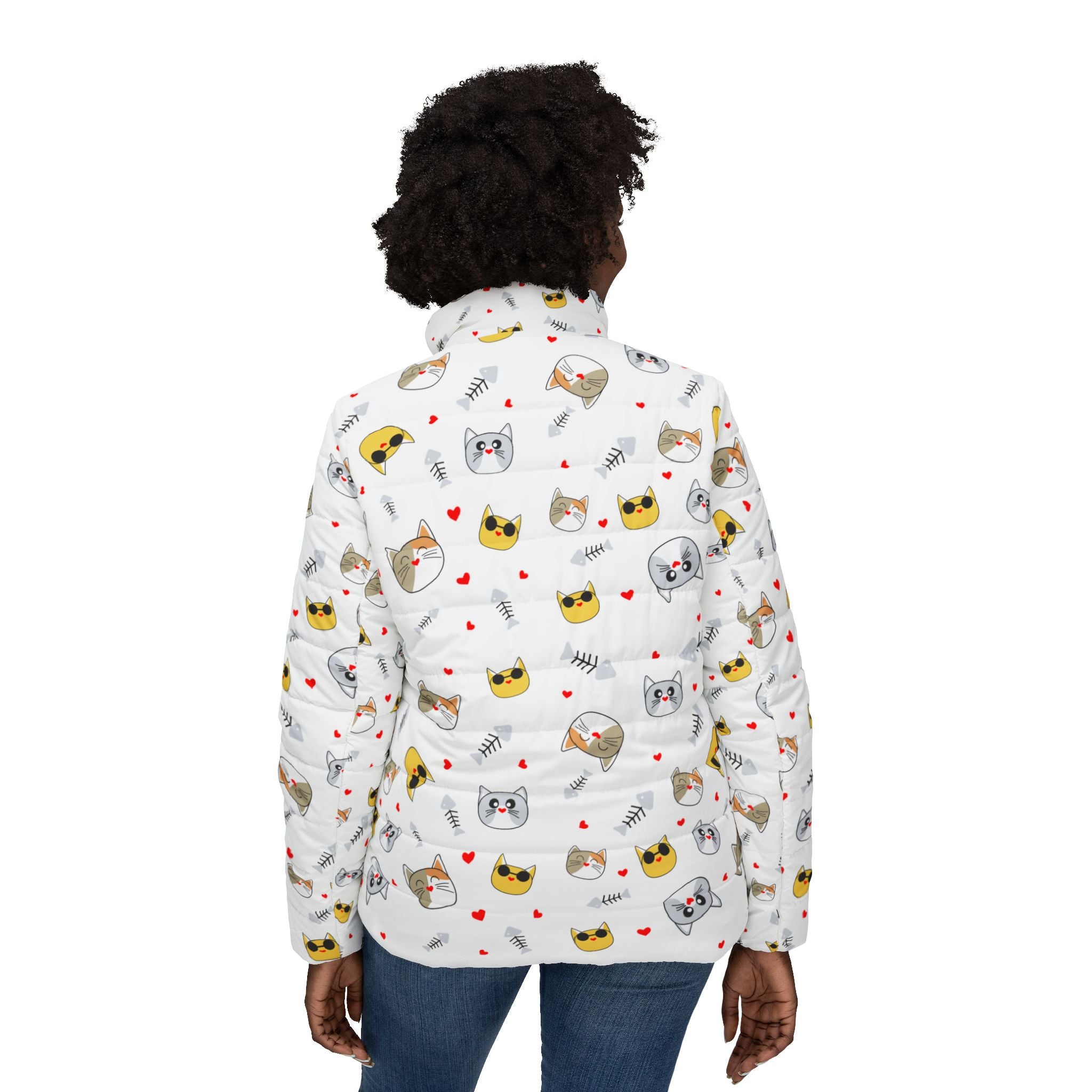 Cute Cat Pattern All-Over Print Puffer Jacket