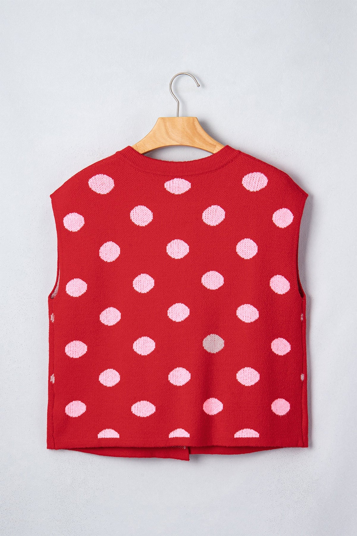 Polka Dot Drop Shoulder Buttoned Knit Sweater
