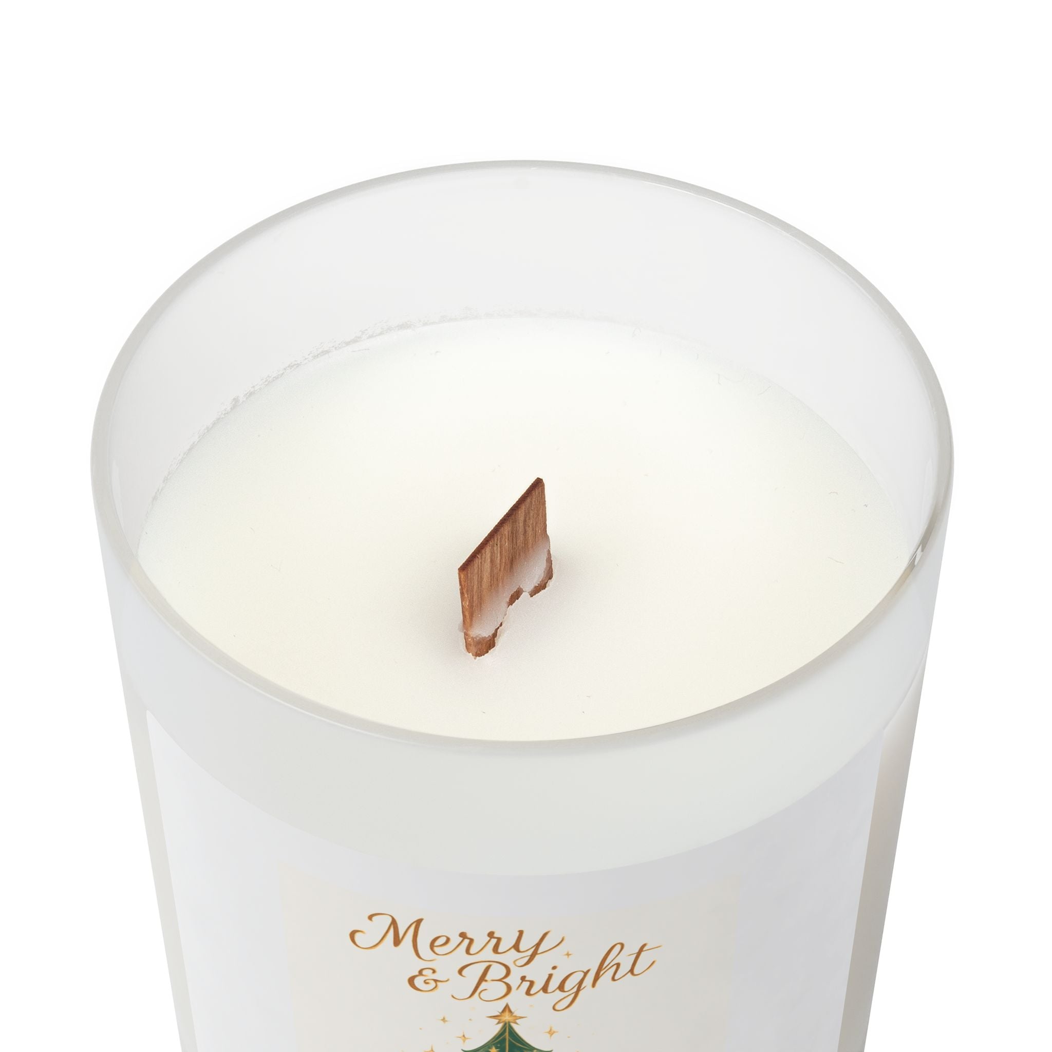 Merry & Bright Evergreen with Sleeping Cat Frosted Glass Candle — 11oz Holiday Scented Candle