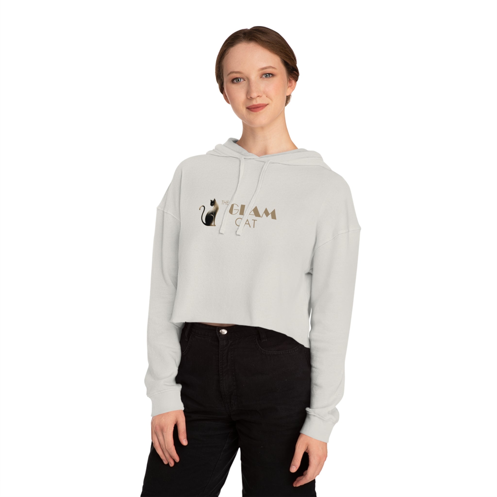 The Glam Cat Designer Women's Cropped Hooded Sweatshirt