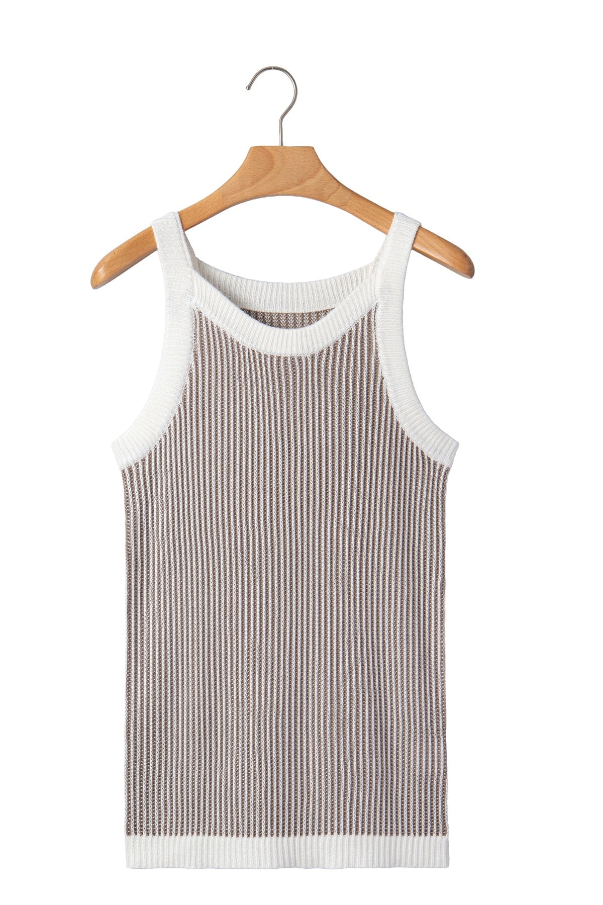 Contrast-trim ribbed knit tank with crew neckline