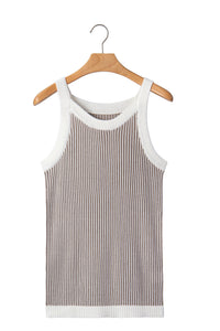 Contrast-trim ribbed knit tank with crew neckline