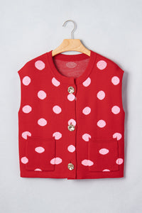 Polka Dot Drop Shoulder Buttoned Knit Sweater