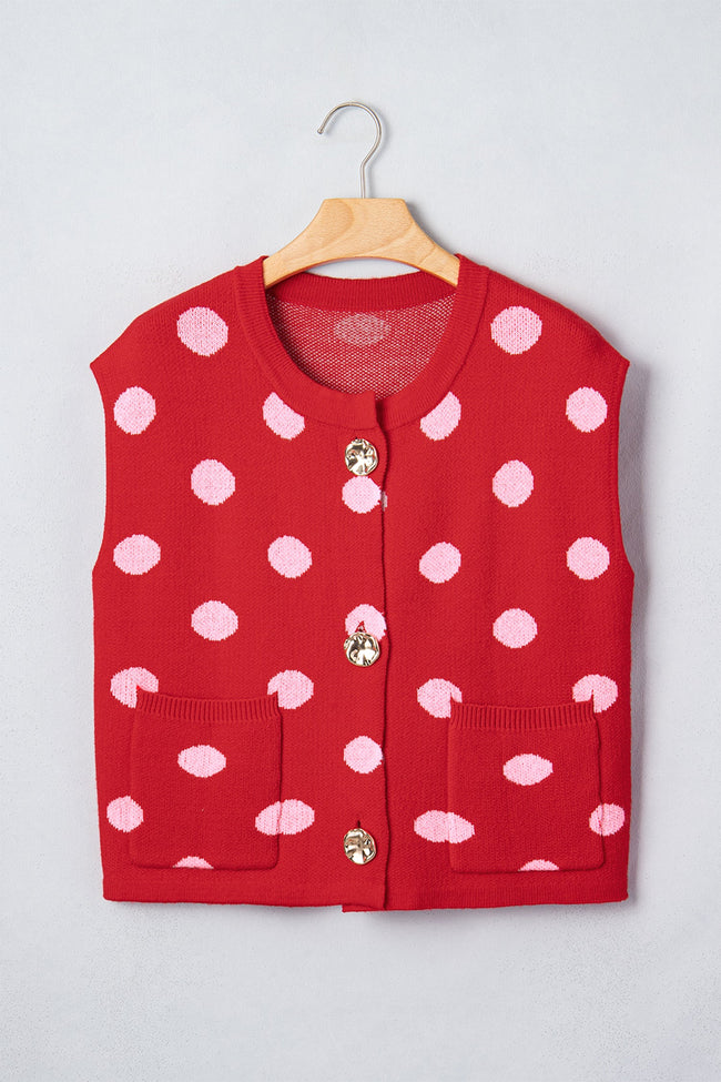 Polka Dot Drop Shoulder Buttoned Knit Sweater