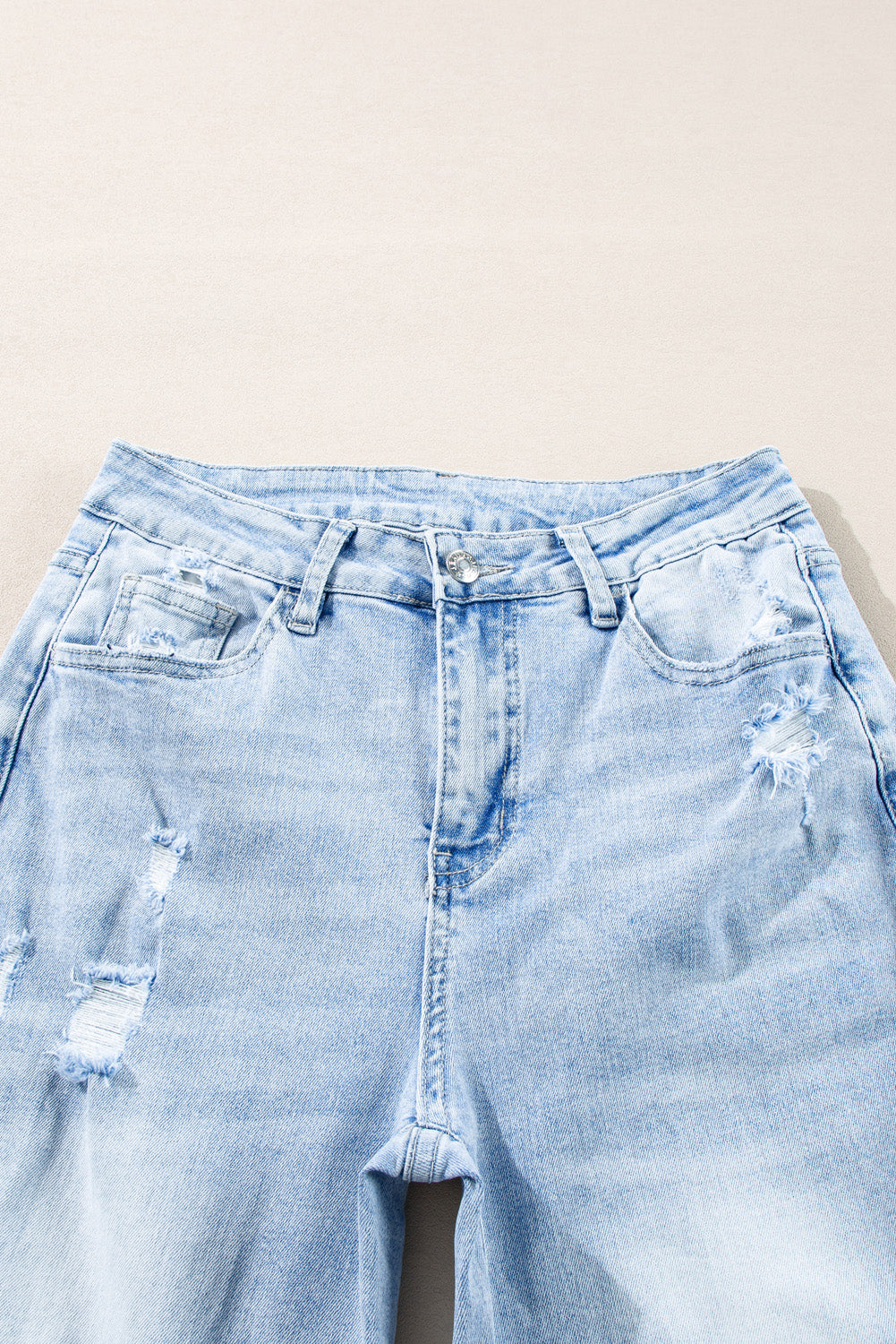Distressed Light Wash Straight Leg Jeans