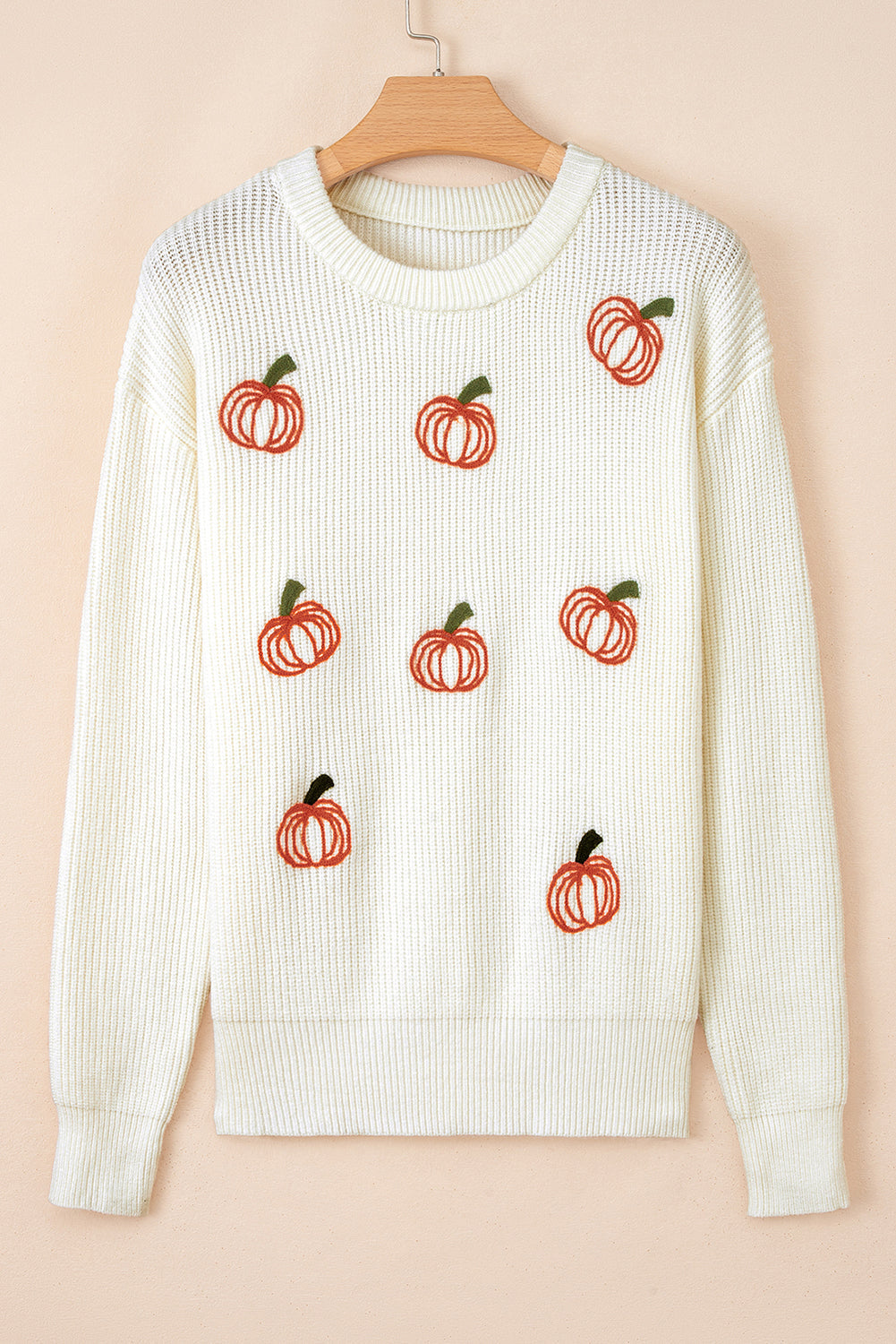 Pumpkin Embroidered Ribbed Holiday Sweater — product view 2