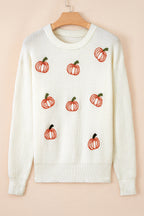 Pumpkin Embroidered Ribbed Holiday Sweater — product view 2