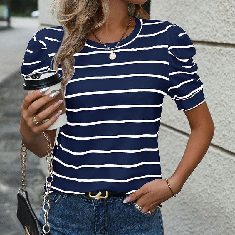 Stylish Women's Striped Puff Sleeve Top