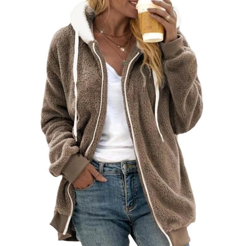 Cozy & Stylish Plush Zipper Hooded Jacket
