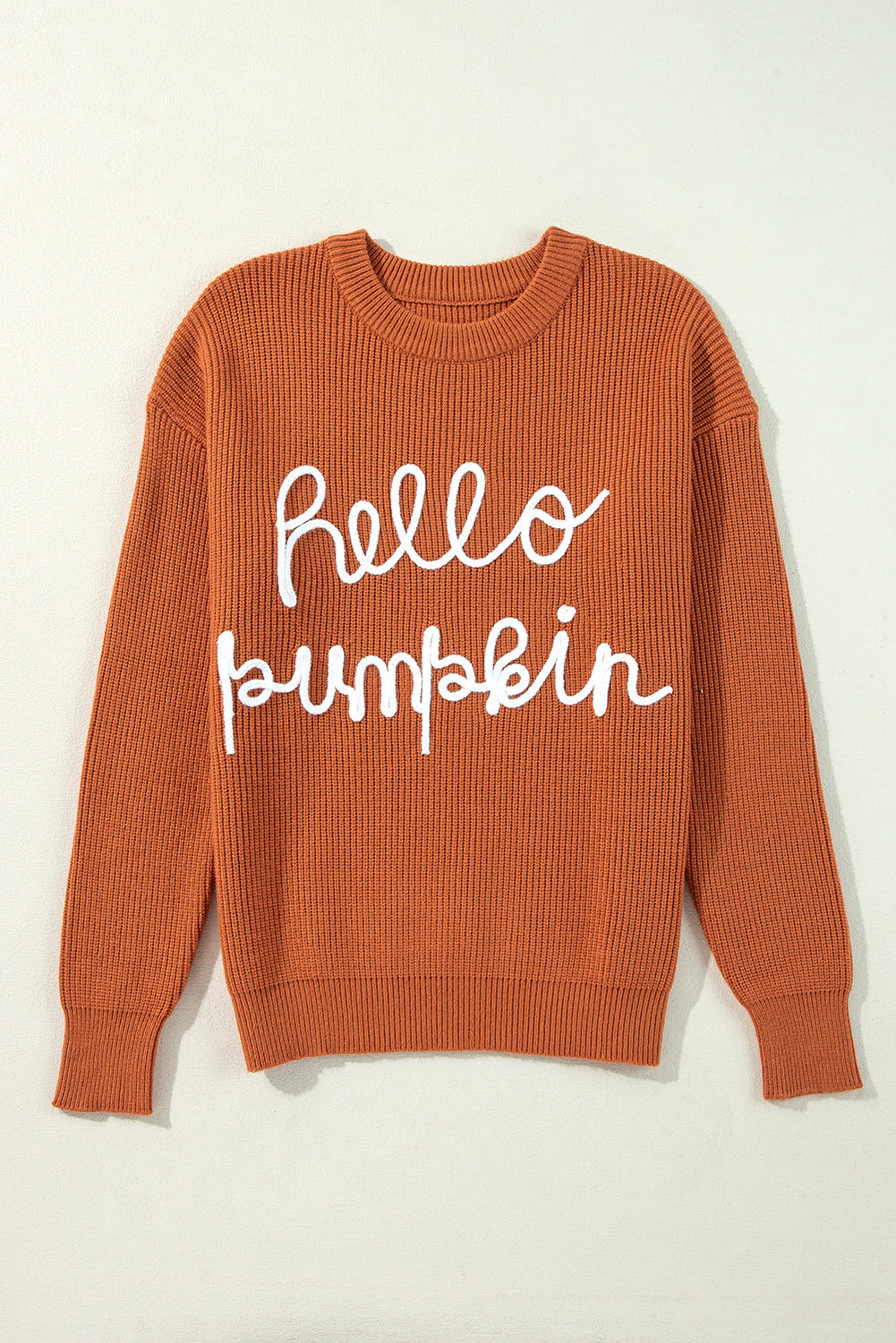 Hello Pumpkin Crewneck Sweater — Flamingo front view