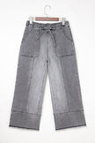 Raw Hem Denim Drawstring Wide Leg Pants