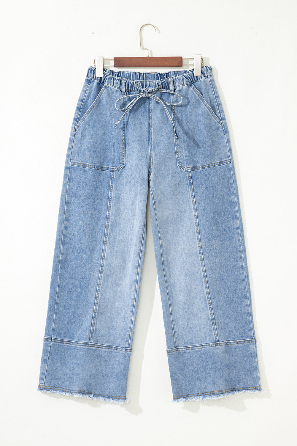 Raw Hem Denim Drawstring Wide Leg Pants