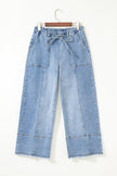 Raw Hem Denim Drawstring Wide Leg Pants