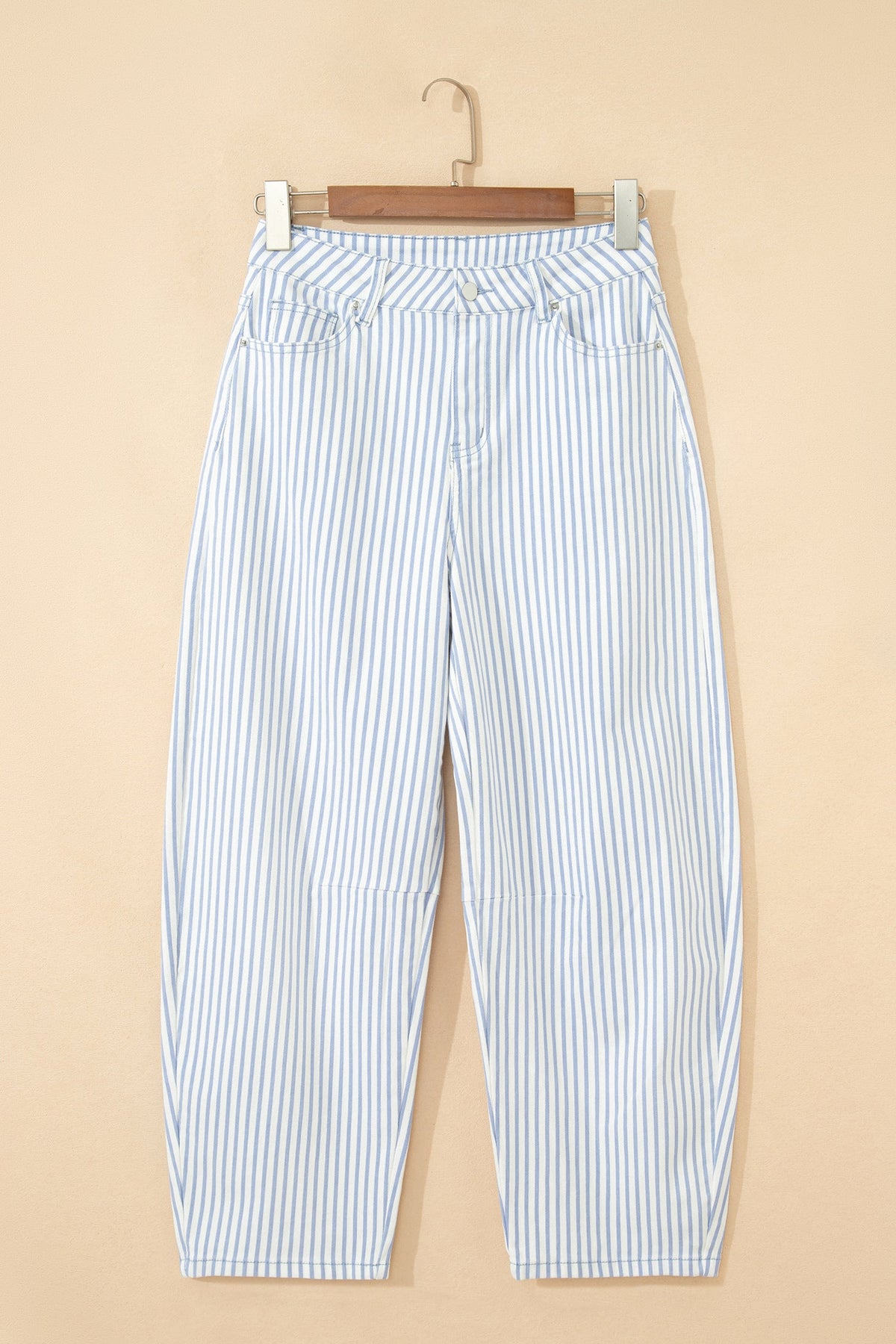 Striped High Waist Barrel Leg Jeans