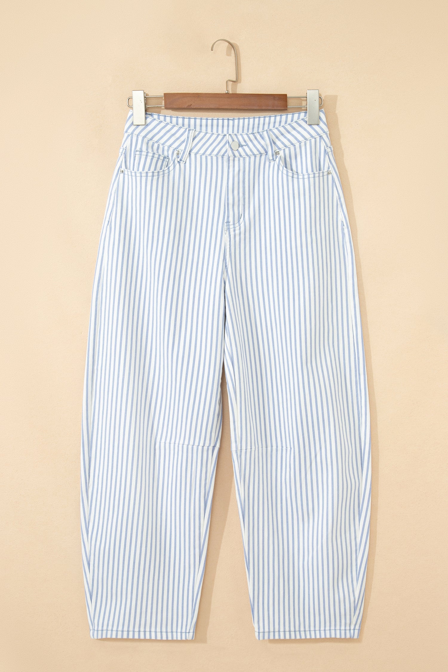 Striped High Waist Barrel Leg Jeans