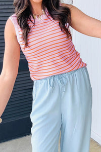 Striped textured-knit sleeveless sweater top