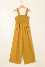 Smocked sleeveless wide-leg jumpsuit