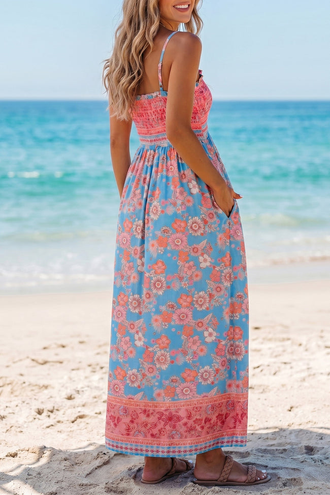 Resort Style Smocked Floral Maxi Dress