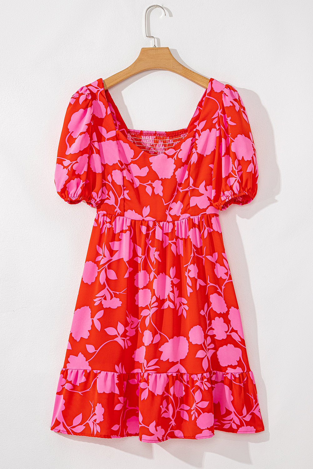 Sweetheart Neck Bubble Sleeve Ruffle Dress