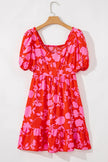 Sweetheart Neck Bubble Sleeve Ruffle Dress