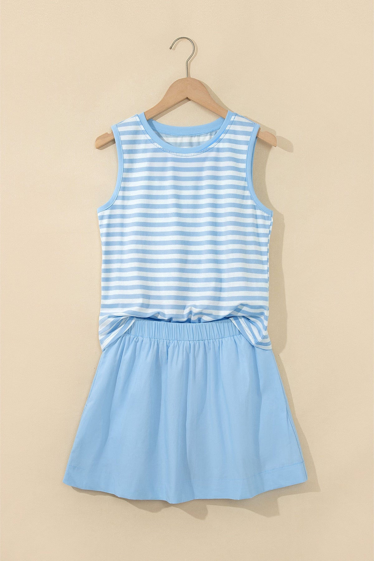 Striped tank and contrast ruffle skort set