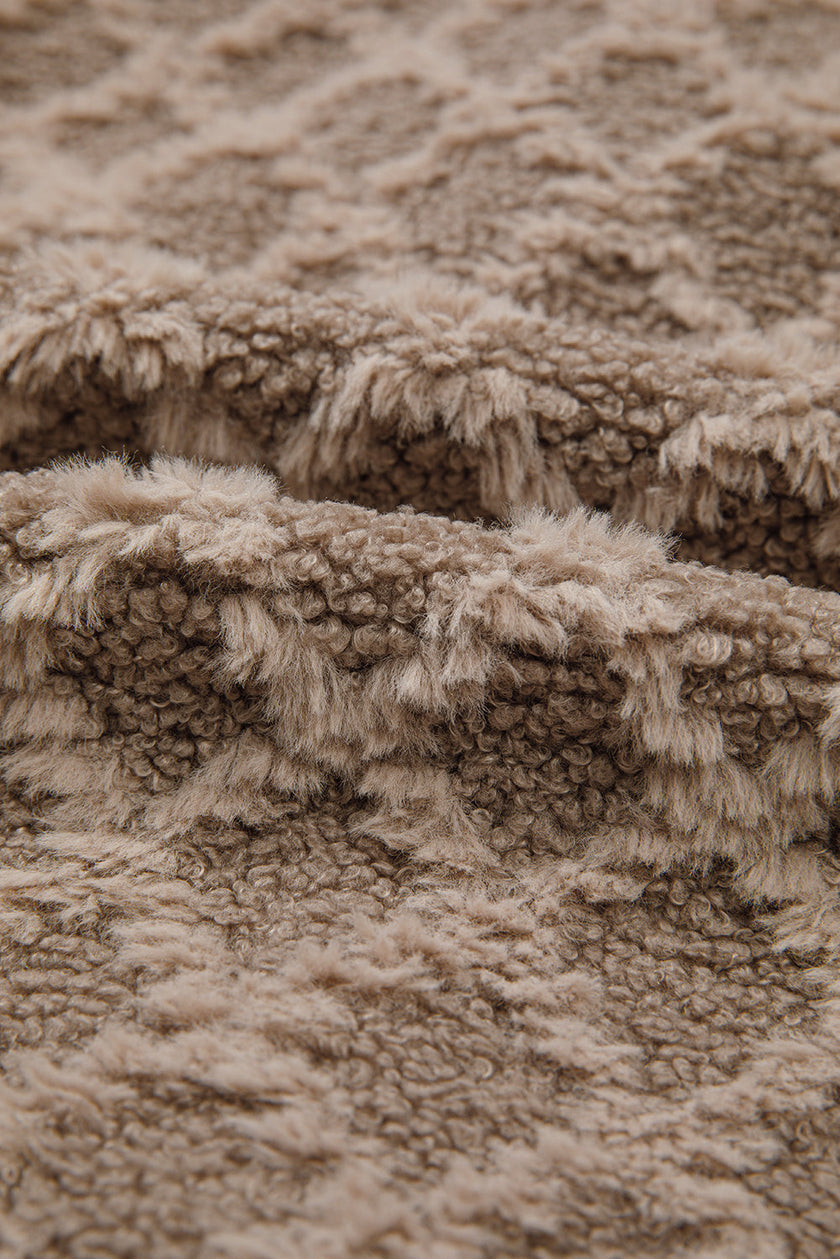 Sherpa Rhombus Textured Zip Up Hooded Jacket