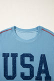 USA Corded Knit Short Sleeve Graphic Top