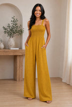 Smocked sleeveless wide-leg jumpsuit