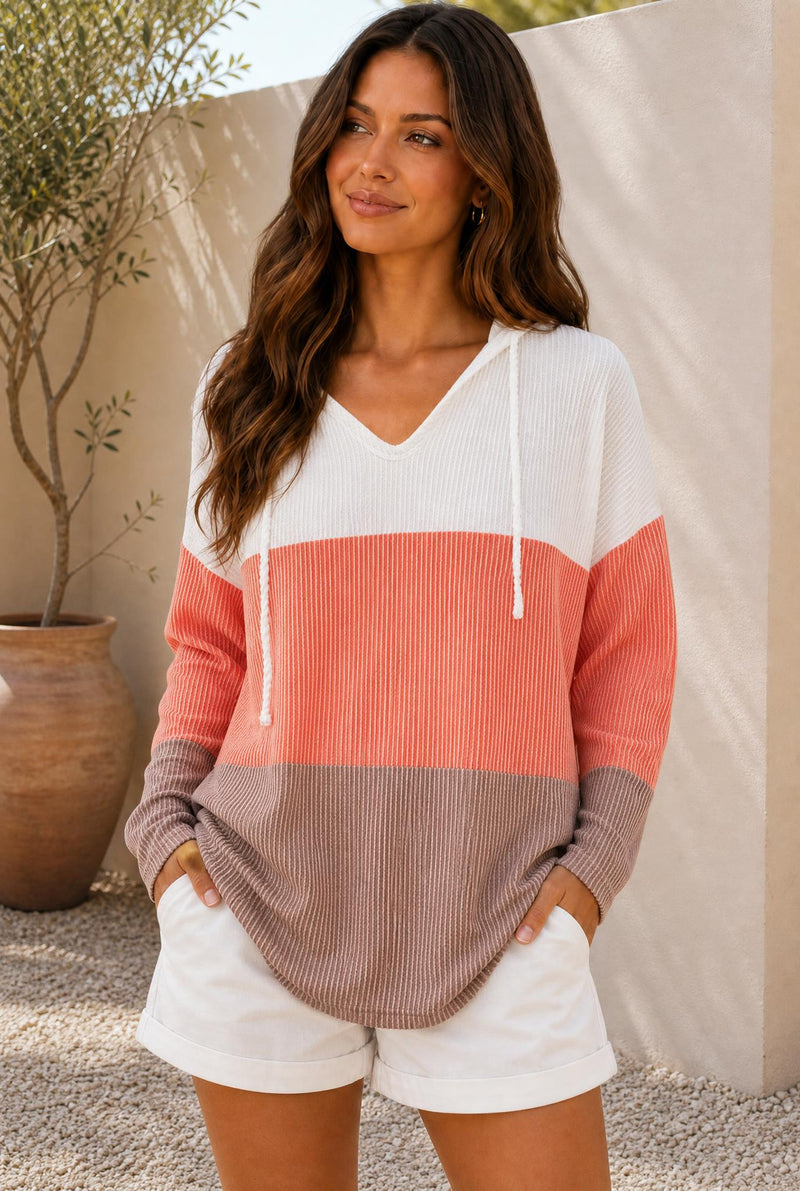 Chic Colorblock Hooded Knit Pullover — The Glam Cat