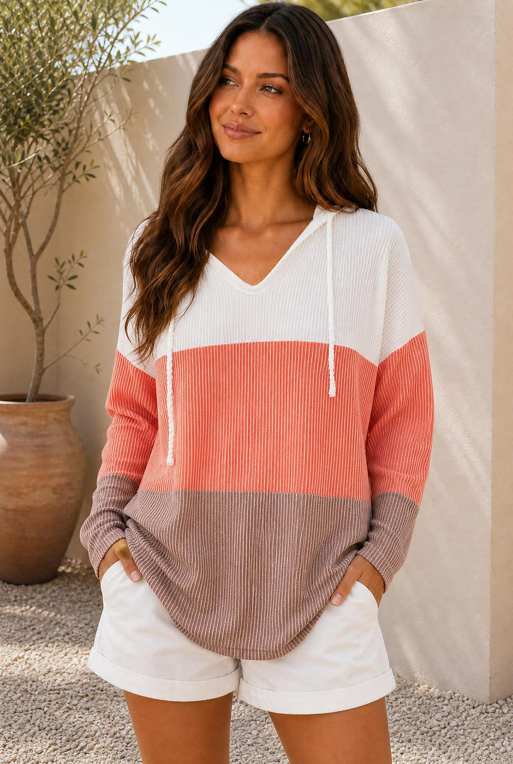 Chic Colorblock Hooded Knit Pullover — The Glam Cat