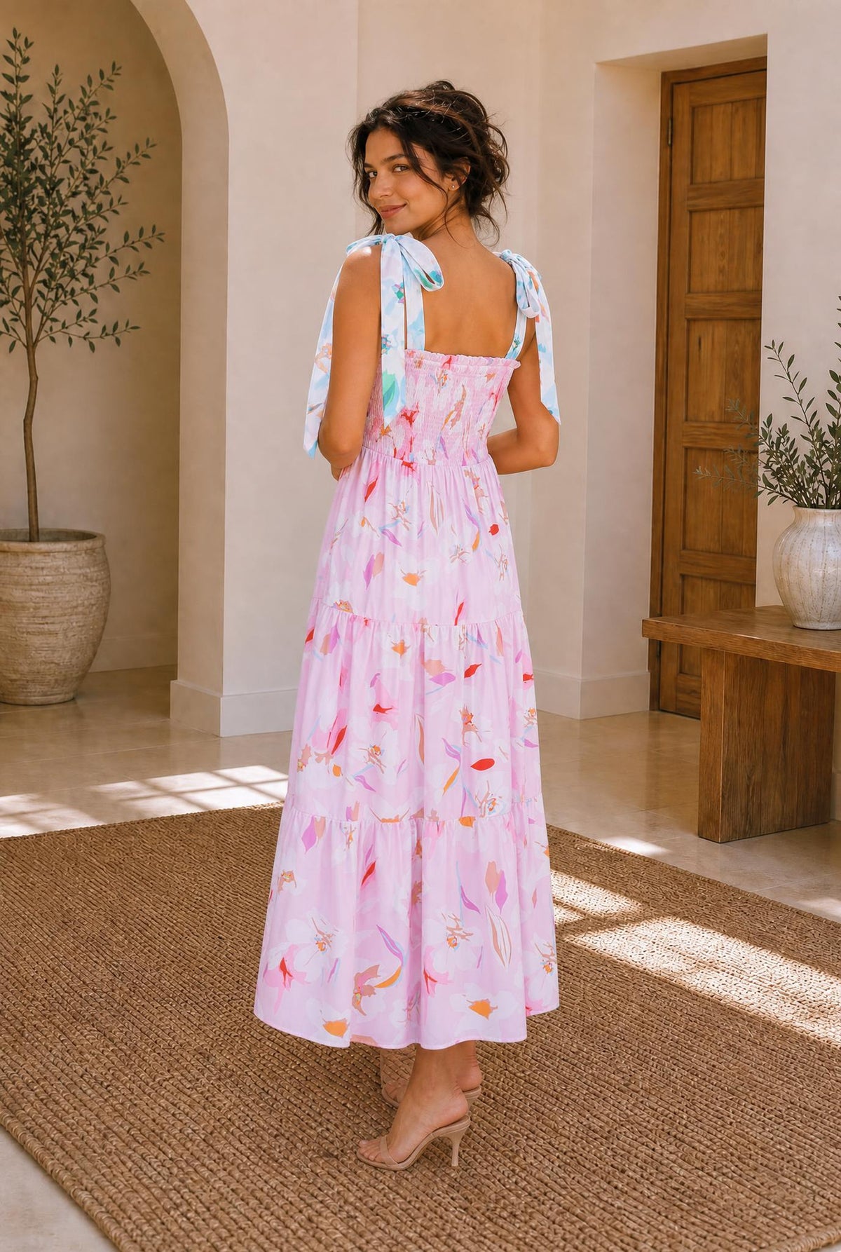 Floral Knotted Shoulder Smocked Maxi Dress — The Glam Cat