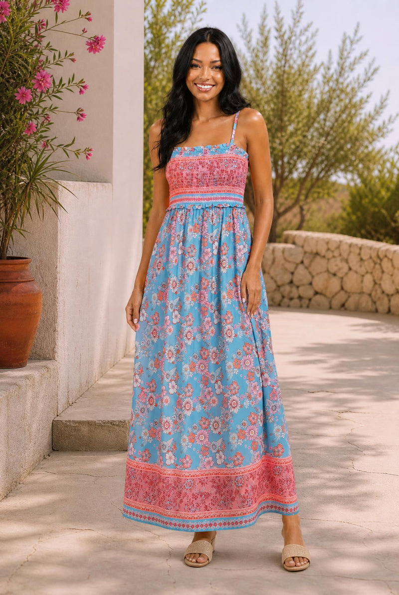 Resort Style Smocked Floral Maxi Dress — The Glam Cat
