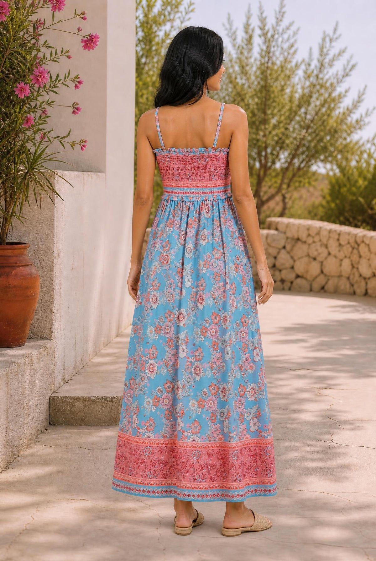 Resort Style Smocked Floral Maxi Dress — The Glam Cat