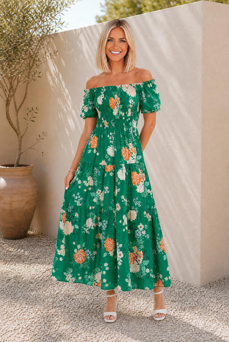 Floral Bubble Sleeve Smocked Tiered Dress — The Glam Cat