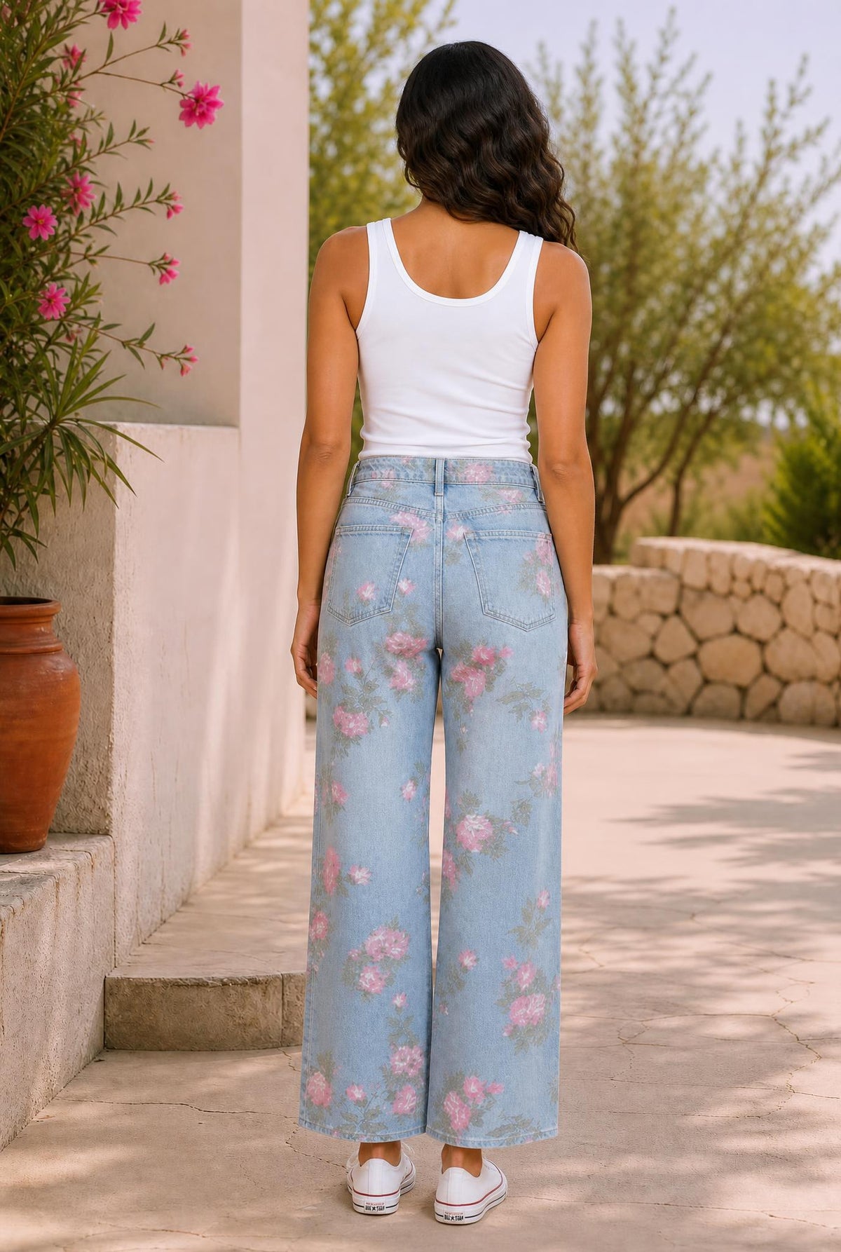 Floral Denim Wide Leg Jeans — The Glam Cat