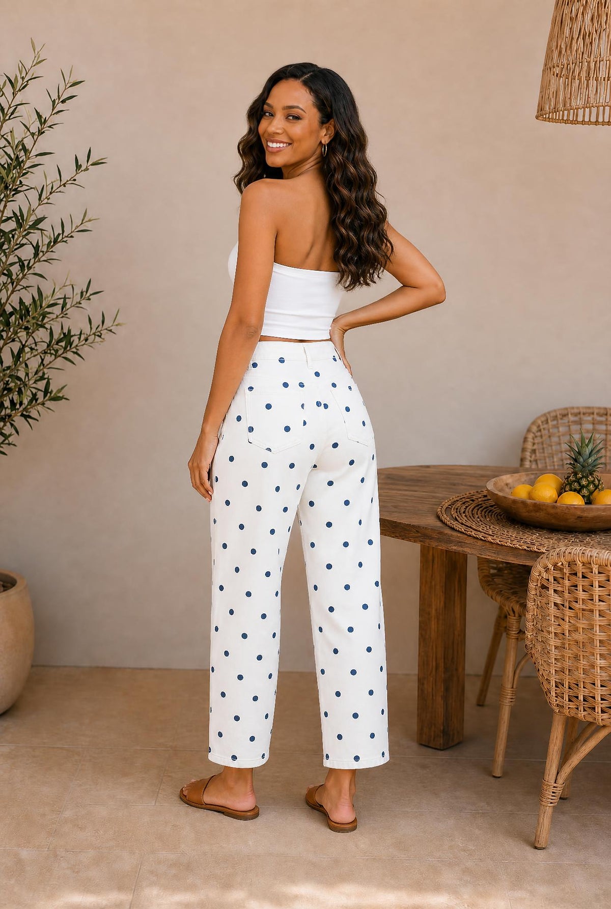 Polka Dot Tailored-Seam Barrel Jeans — The Glam Cat