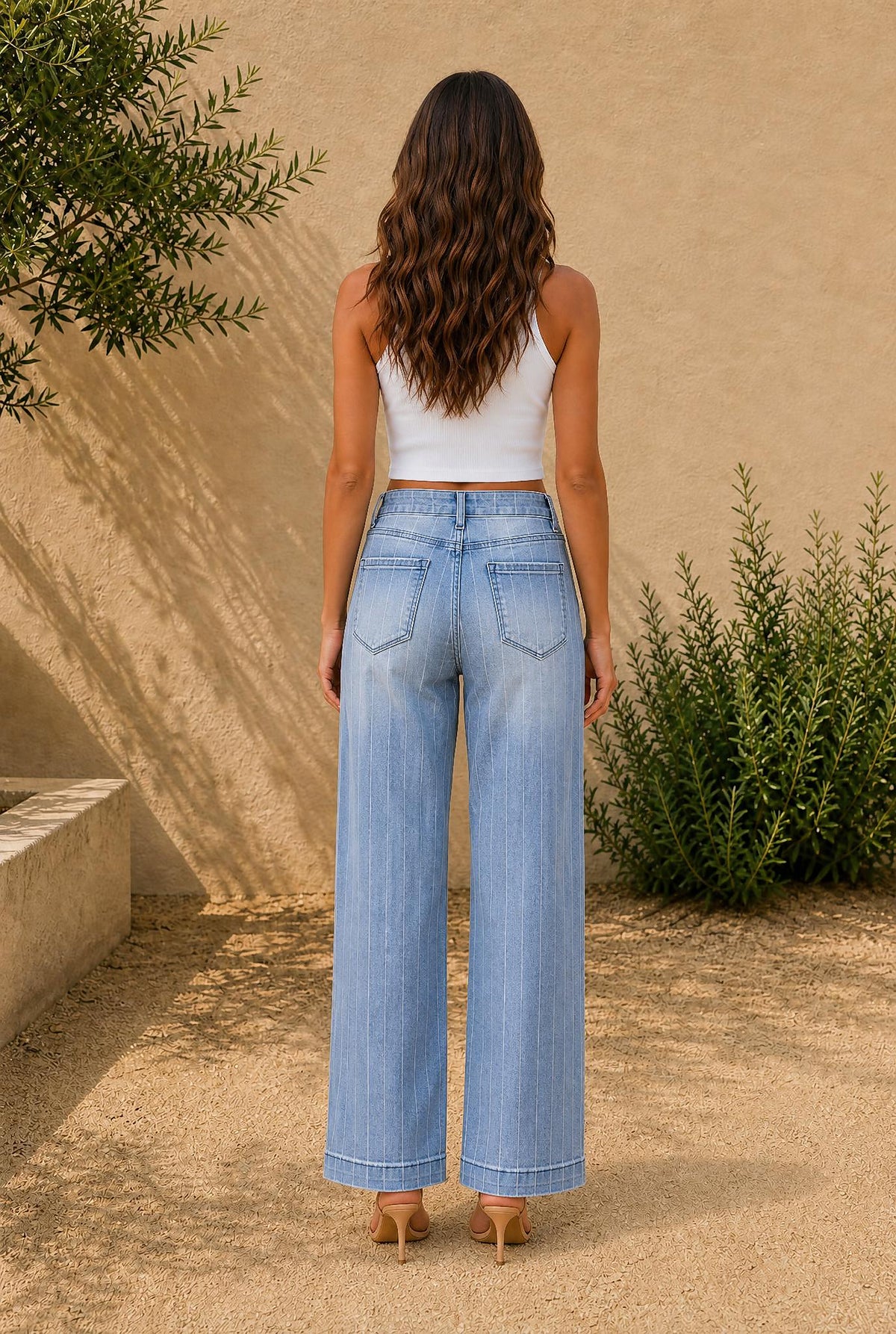 Pinstripe Denim Buttoned Wide Leg Jeans — The Glam Cat