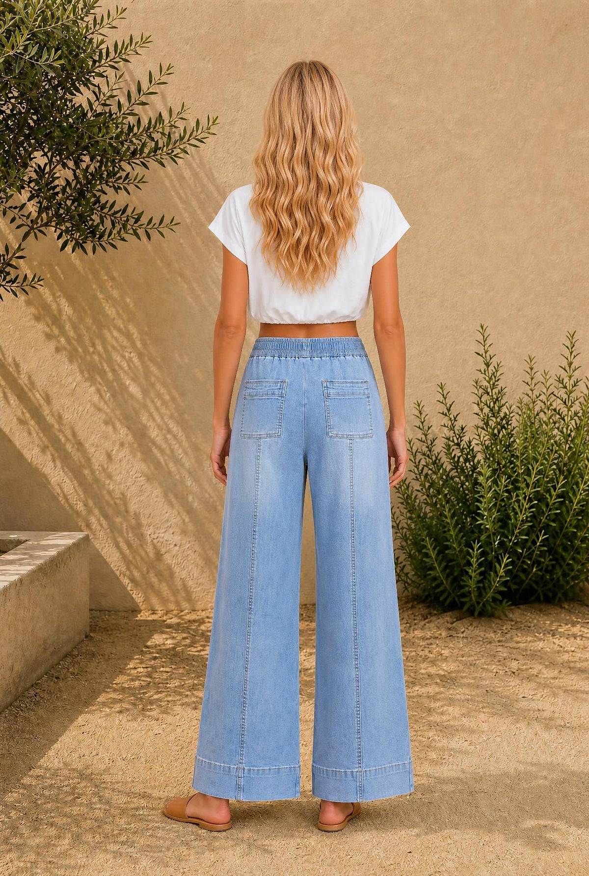 Contrast Drawstring Waist Wide Leg Jeans — The Glam Cat