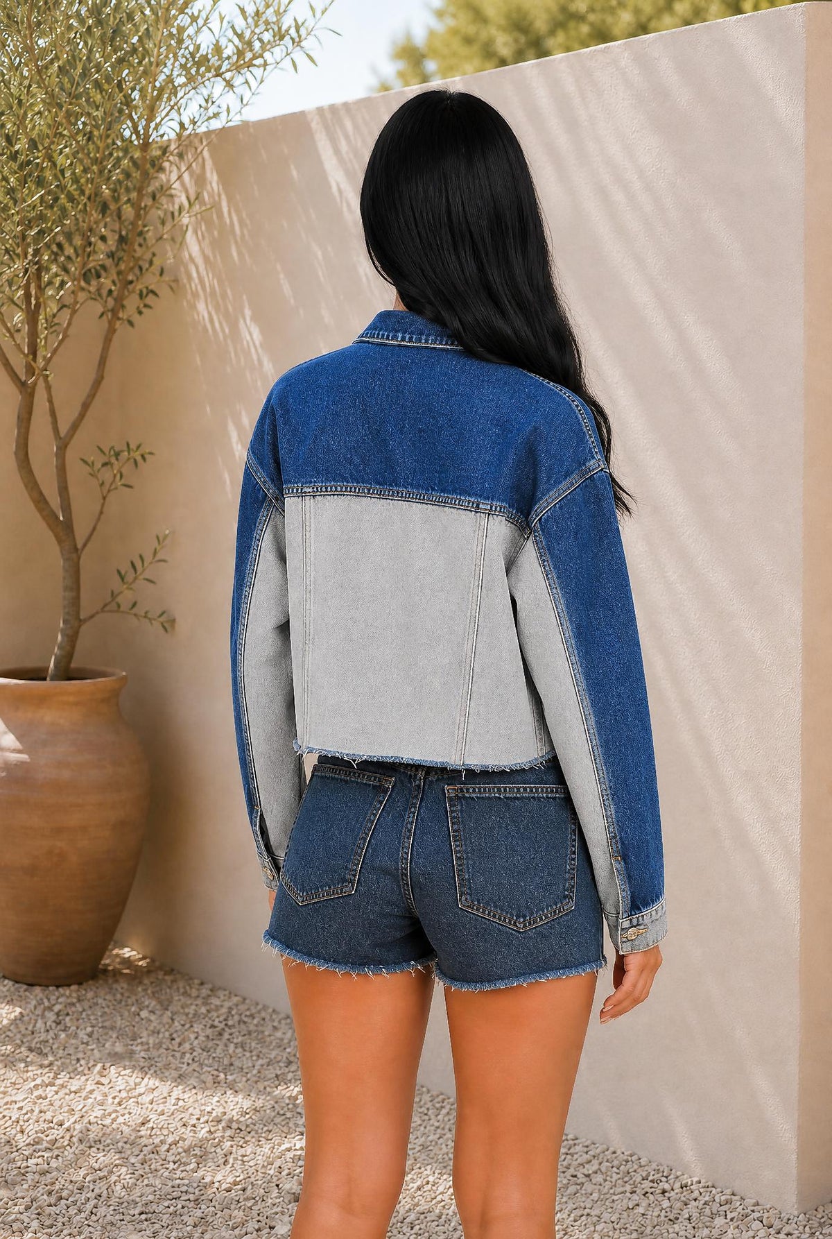 Denim Colorblock Patchwork Buttoned Jacket — The Glam Cat