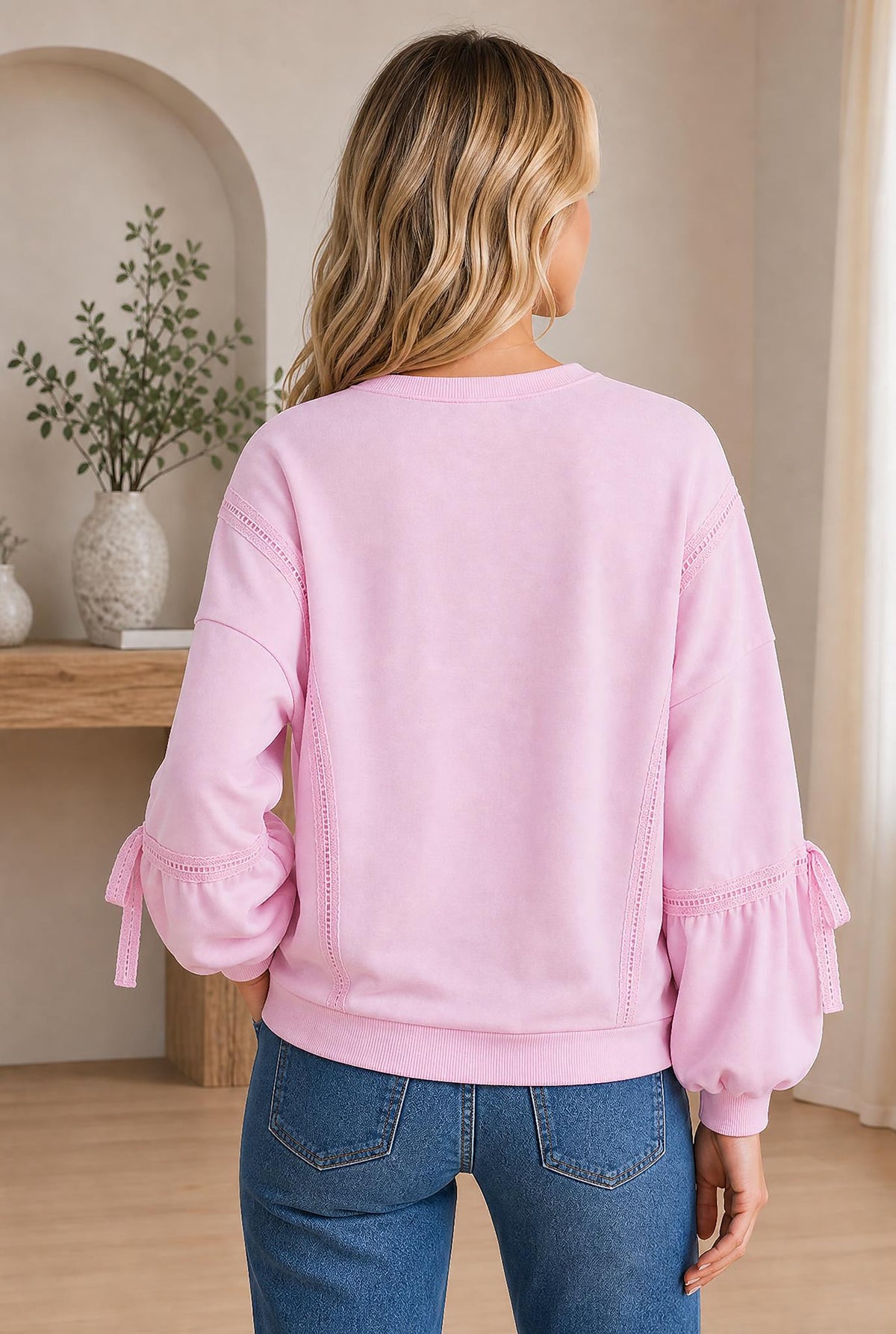 Lace Trim Raw Seam Loose Sweatshirt — The Glam Cat