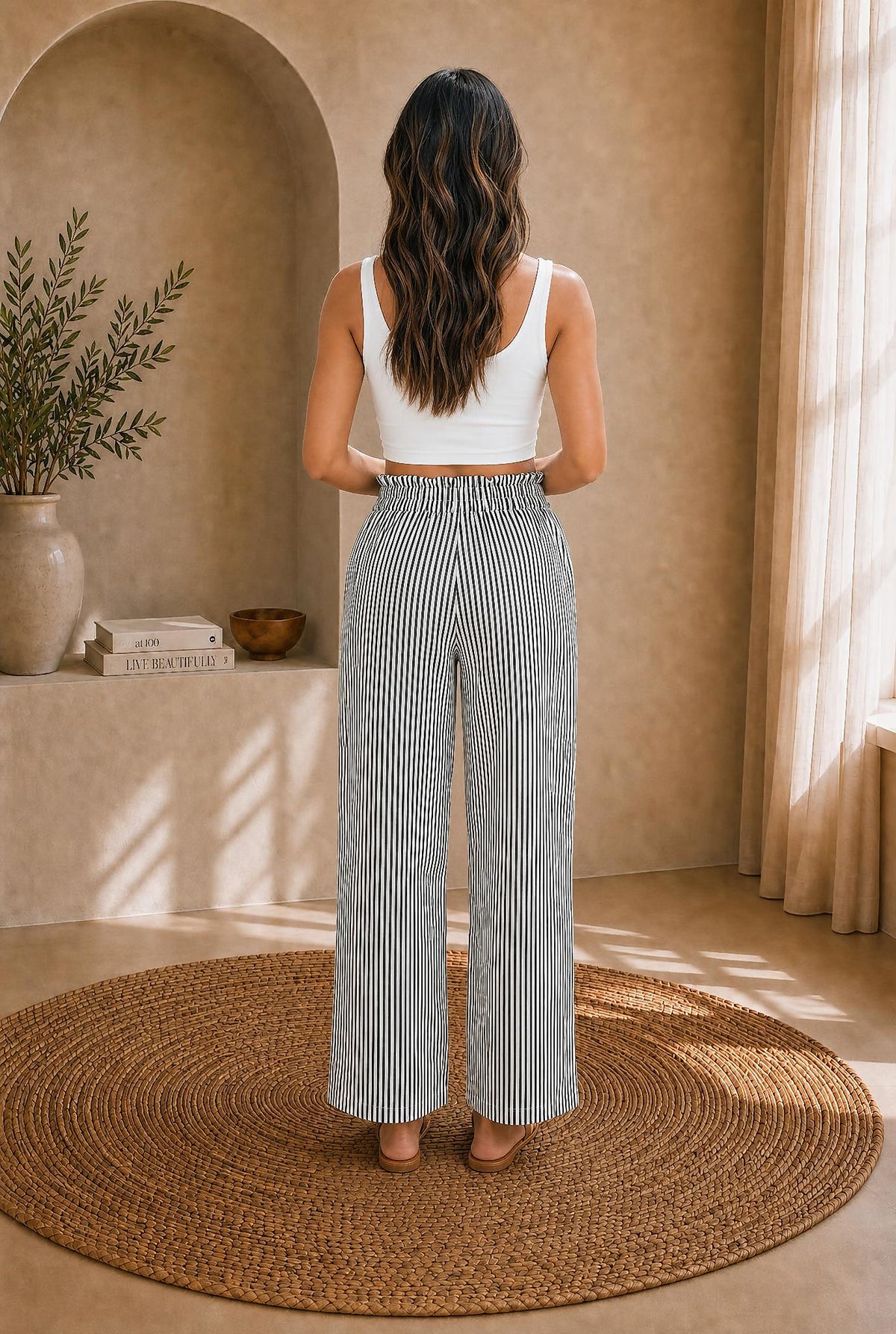 Stripe Tied High Waist Straight Leg Pants — The Glam Cat